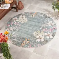 Volero - Rund Outdoor Teppich - Poppy Olivgrün - Ø 120 cm - Balkon, Garten, Terrasse, Küche, Wintergarten - Boho