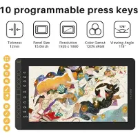HUION Kamvas 16 Grafikdisplay Stift 16 Zoll, Full HD, 120% sRGB, 8.192 Druckstufen, Neigungserkennung, USB-C, kompatibel mit Windows und Mac, ideal für digitales Zeichnen und Illustrationen.