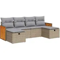 vidaXL 6-tlg. Garten-Sofagarnitur mit Kissen Beige Poly Rattan