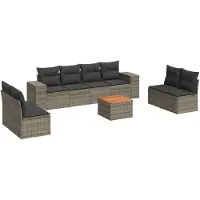 vidaXL 9-tlg. Garten-Sofagarnitur mit Kissen Grau Poly Rattan