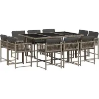 vidaXL 11-tlg. Garten-Essgruppe mit Kissen Grau Poly Rattan