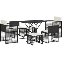 vidaXL 7-tlg. Garten-Essgruppe mit Kissen Schwarz Poly Rattan