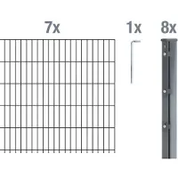 Alberts Doppelstabmattenzaun 8-6-8, Matten 2,50 m, Höhe 2,43 m, Länge 17,5 m, anthrazit, Zaun als Komplettset, Pfosten mit Abdeckleiste 60x40 mm