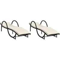 vidaXL Sonnenliegen 2 Stk. mit Auflagen Schwarz Poly Rattan
