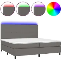 vidaXL Boxspringbett mit Matratze & LED Grau 200x200 cm Kunstleder