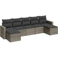 vidaXL 7-tlg. Garten-Sofagarnitur mit Kissen Grau Poly Rattan