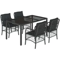 vidaXL 5-tlg. Garten-Essgruppe mit Kissen Schwarz Poly Rattan