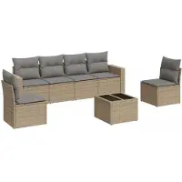 vidaXL 7-tlg. Garten-Sofagarnitur mit Kissen Beige Poly Rattan