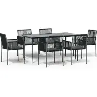 vidaXL 7-tlg. Garten-Essgruppe mit Kissen Schwarz Poly Rattan & Stahl