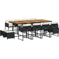 vidaXL 13-tlg. Garten-Essgruppe mit Kissen Schwarz Poly Rattan