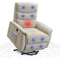 FlexiSpot XL3 Pro Elektrischer Massagesessel mit Heizfunktion, Aufstehhilfe, USB-Anschluss, Fernbedienung und Seitentasche für Senioren (Beige)