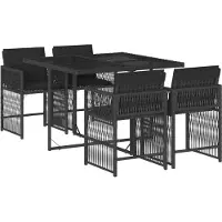 vidaXL 5-tlg. Garten-Essgruppe mit Kissen Schwarz Poly Rattan