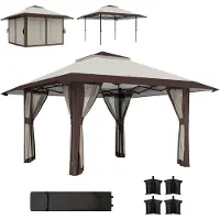 Outsunny Pavillon 4x4m Wasserdicht Höhenverstellbar Pop-up Faltpavillon Beige