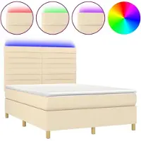 Syfax Boxspringbett mit Matratze & LED Creme 140x200 cm Stoff