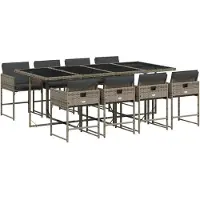 vidaXL 9-tlg. Garten-Essgruppe mit Kissen Grau Poly Rattan