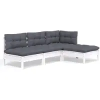 vidaXL 4-tlg. Garten-Lounge-Set mit Kissen Weiß Kiefernholz