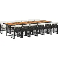 vidaXL 13-tlg. Garten-Essgruppe mit Kissen Schwarz Poly Rattan