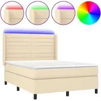 Syfax Boxspringbett mit Matratze & LED Creme 140x200 cm Stoff