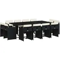 vidaXL 13-tlg. Garten-Essgruppe mit Kissen Schwarz Poly Rattan