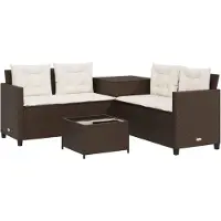 vidaXL Gartensofa in L-Form mit Tisch und Kissen Braun Poly Rattan