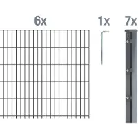 Alberts Doppelstabmattenzaun 8-6-8, Matten 2,50 m, Höhe 1,03 m, Länge 15 m, anthrazit, Zaun als Komplettset, Pfosten mit Abdeckleiste 60x40 mm