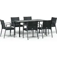 vidaXL 7-tlg. Garten-Essgruppe mit Kissen Poly Rattan und Stahl