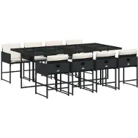 vidaXL 9-tlg. Garten-Essgruppe mit Kissen Schwarz Poly Rattan
