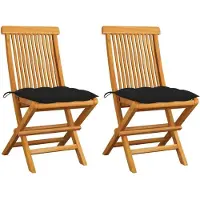 vidaXL Cloris Designermöbel Gartenstühle mit Schwarzen Kissen 2er Set Massivholz Teak 2024 Neu