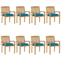 vidaXL "im Angebot" Stapelbare Gartenstühle mit Kissen 8 Stk. - bis 150 kg - Massivholz Teak - Stapelsessel CC3026