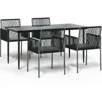 vidaXL 5-tlg. Garten-Essgruppe mit Kissen Schwarz Poly Rattan & Stahl