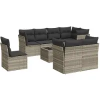 vidaXL 9-tlg. Garten-Sofagarnitur mit Kissen Hellgrau Poly Rattan