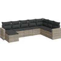 vidaXL 8-tlg. Garten-Sofagarnitur mit Kissen Hellgrau Poly Rattan