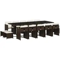 vidaXL 15-tlg. Garten-Essgruppe mit Kissen Braun Poly Rattan