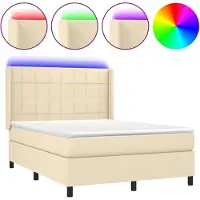 Syfax Boxspringbett mit Matratze & LED Creme 140x190 cm Stoff
