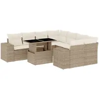 vidaXL 9-tlg. Garten-Sofagarnitur mit Kissen Beige Poly Rattan