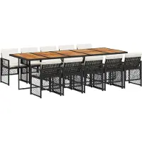 vidaXL 11-tlg. Garten-Essgruppe mit Kissen Schwarz Poly Rattan