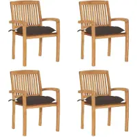 Syfax Stapelbare Gartenstühle mit Kissen 4 Stk. Massivholz Teak
