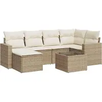 vidaXL 7-tlg. Garten-Sofagarnitur mit Kissen Beige Poly Rattan