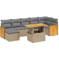 vidaXL 8-tlg. Garten-Sofagarnitur mit Kissen Beige Poly Rattan