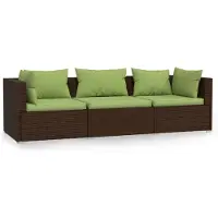 vidaXL 3-Sitzer-Sofa mit Kissen Braun Poly Rattan