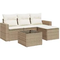 vidaXL 5-tlg. Garten-Sofagarnitur mit Kissen Beige Poly Rattan