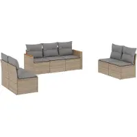 vidaXL 7-tlg. Garten-Sofagarnitur mit Kissen Beige Poly Rattan