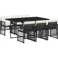 vidaXL 7-tlg. Garten-Essgruppe mit Kissen Schwarz Poly Rattan