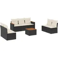 vidaXL 8-tlg. Garten-Sofagarnitur mit Kissen Schwarz Poly Rattan