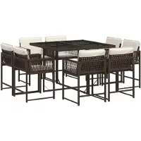 vidaXL 9-tlg. Garten-Essgruppe mit Kissen Braun Poly Rattan