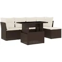 vidaXL 6-tlg. Garten-Sofagarnitur mit Kissen Braun Poly Rattan