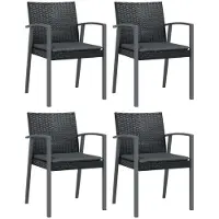 Syfax Gartenstühle mit Kissen 4 Stk. Schwarz 56,5x57x83cm Poly Rattan
