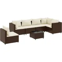 vidaXL 7-tlg. Garten-Lounge-Set mit Kissen Braun Poly Rattan