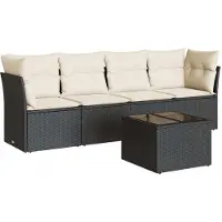 vidaXL 5-tlg. Garten-Sofagarnitur mit Kissen Schwarz Poly Rattan