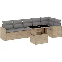 vidaXL 7-tlg. Garten-Sofagarnitur mit Kissen Beige Poly Rattan